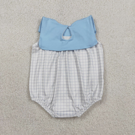 RTS Baby Boys Infant Sleeveless Plaid Blue Summer Bubble Romper