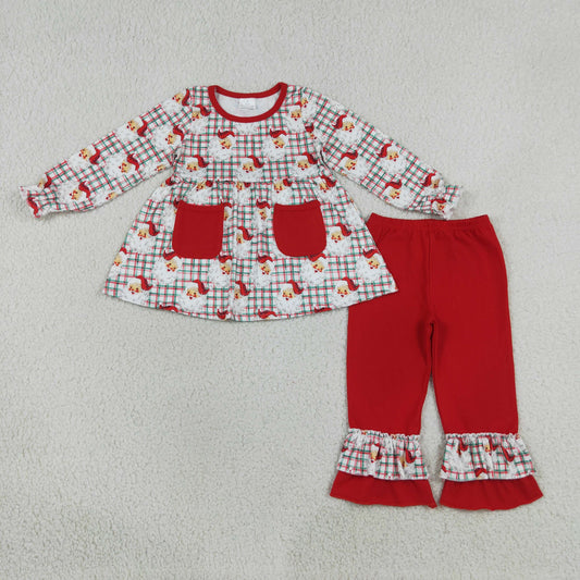 Baby Girl Kids Christmas Santa Plaid Pockets Tunic Red Pants Set Clothes