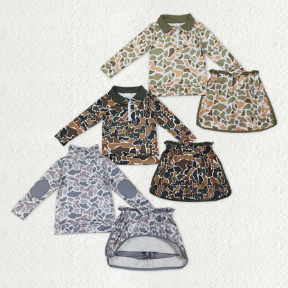 RTS Sibling Baby Girls Toddler Long Sleeves Camo Print Zipper Shirts Skirt Shorts Sets