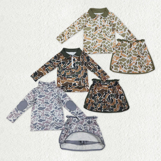 RTS Sibling Baby Girls Toddler Long Sleeves Camo Print Zipper Shirts Skirt Shorts Sets