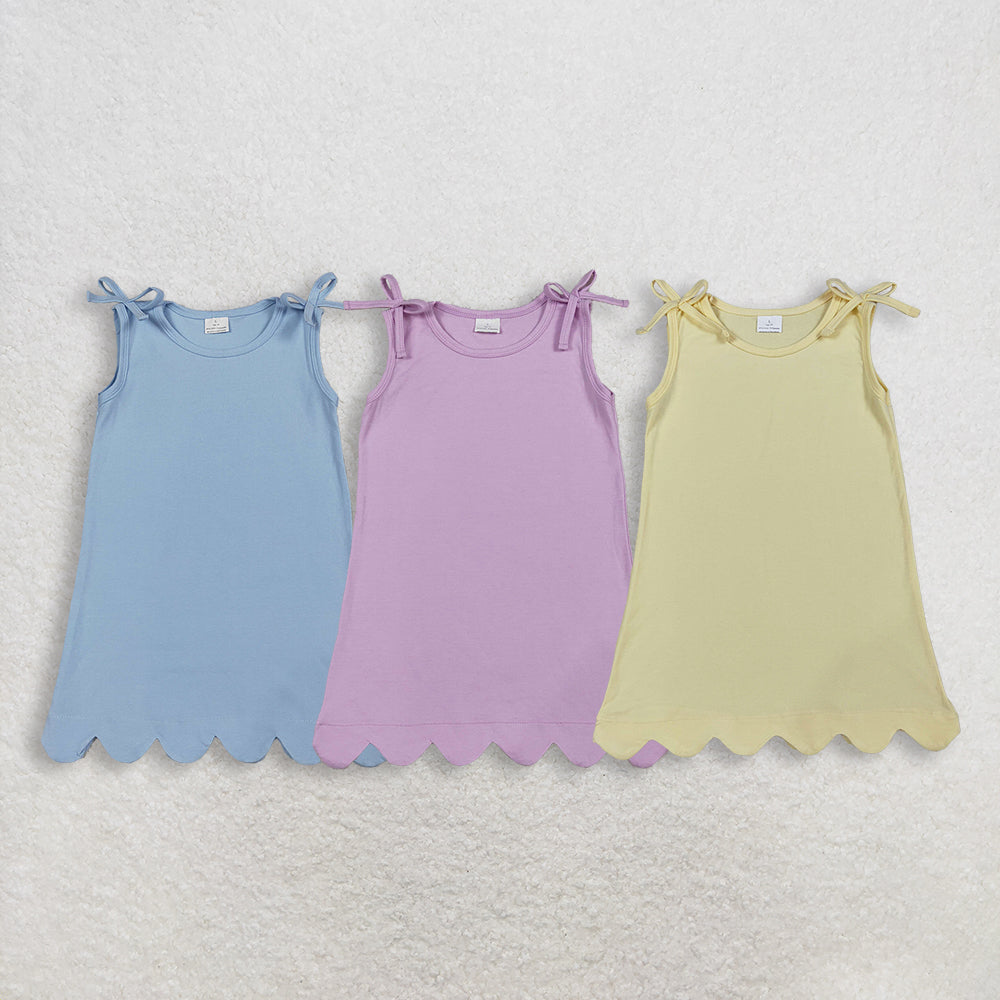 RTS Sibling Baby Girls Kids Bows Sleeveless Cotton Scallop Knee Length Dresses