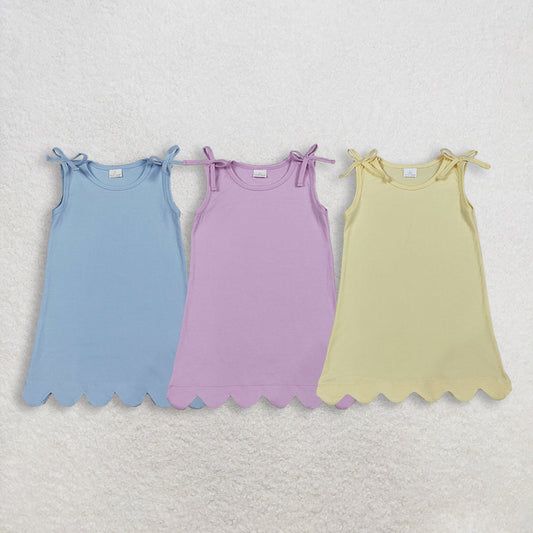 RTS Sibling Baby Girls Kids Bows Sleeveless Cotton Scallop Knee Length Dresses