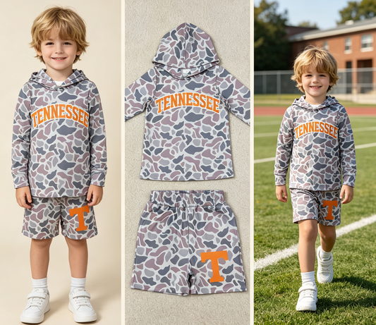 Baby Boy Kids Grey Long Sleeves Camo Hoodie Shirt Shorts Team Set