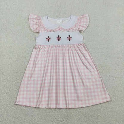 RTS Baby Boys Infant Short Sleeves Embroidery Crosses Plaid Easter Shorts Romper