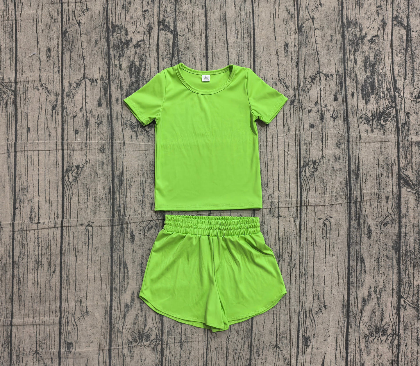 Preorder Baby Girls Kids Short Sleeves Green Shirt Skirt Shorts Yoga Active Set Clothes