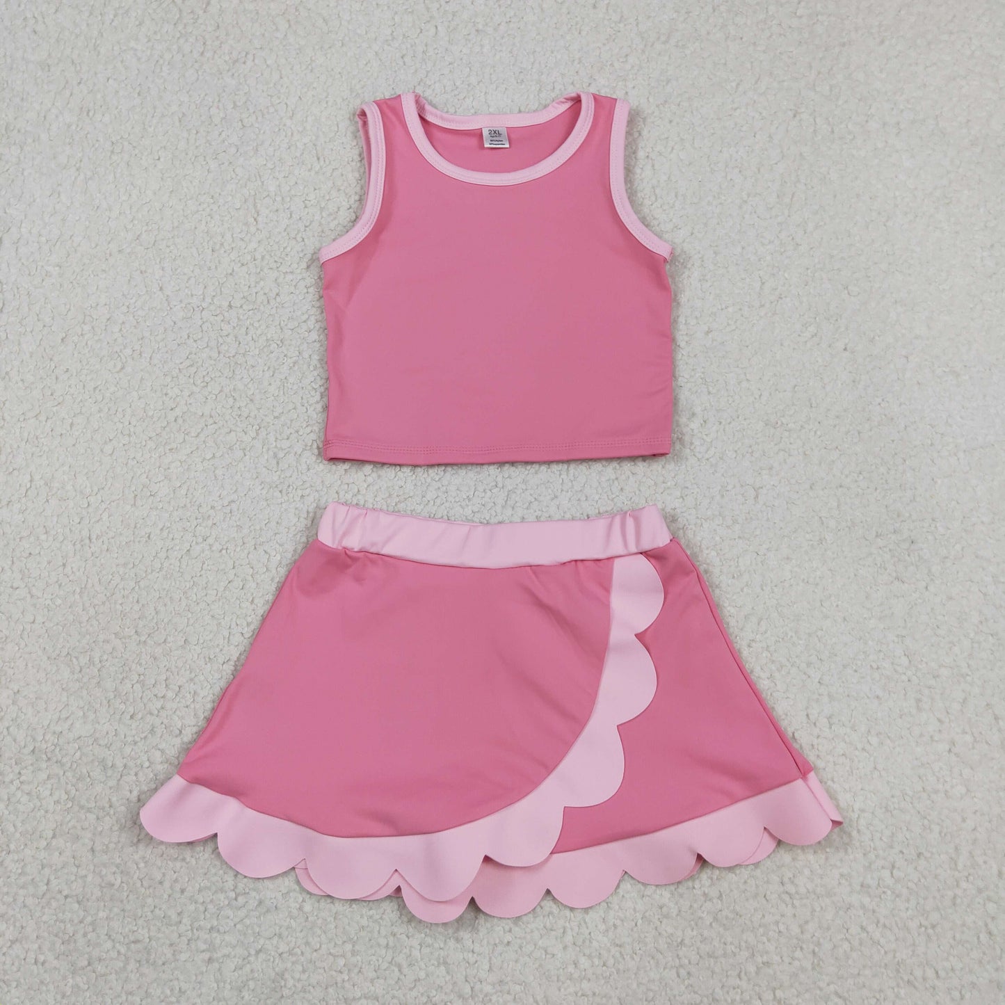 Baby Girls Kids Shirt Scallop Skirt Shorts Yoga Active Pink Set Clothes