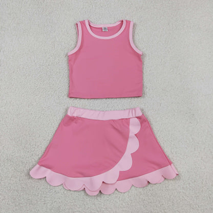 Baby Girls Kids Shirt Scallop Skirt Shorts Yoga Active Pink Set Clothes