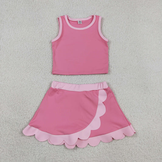 Baby Girls Kids Shirt Scallop Skirt Shorts Yoga Active Pink Set Clothes