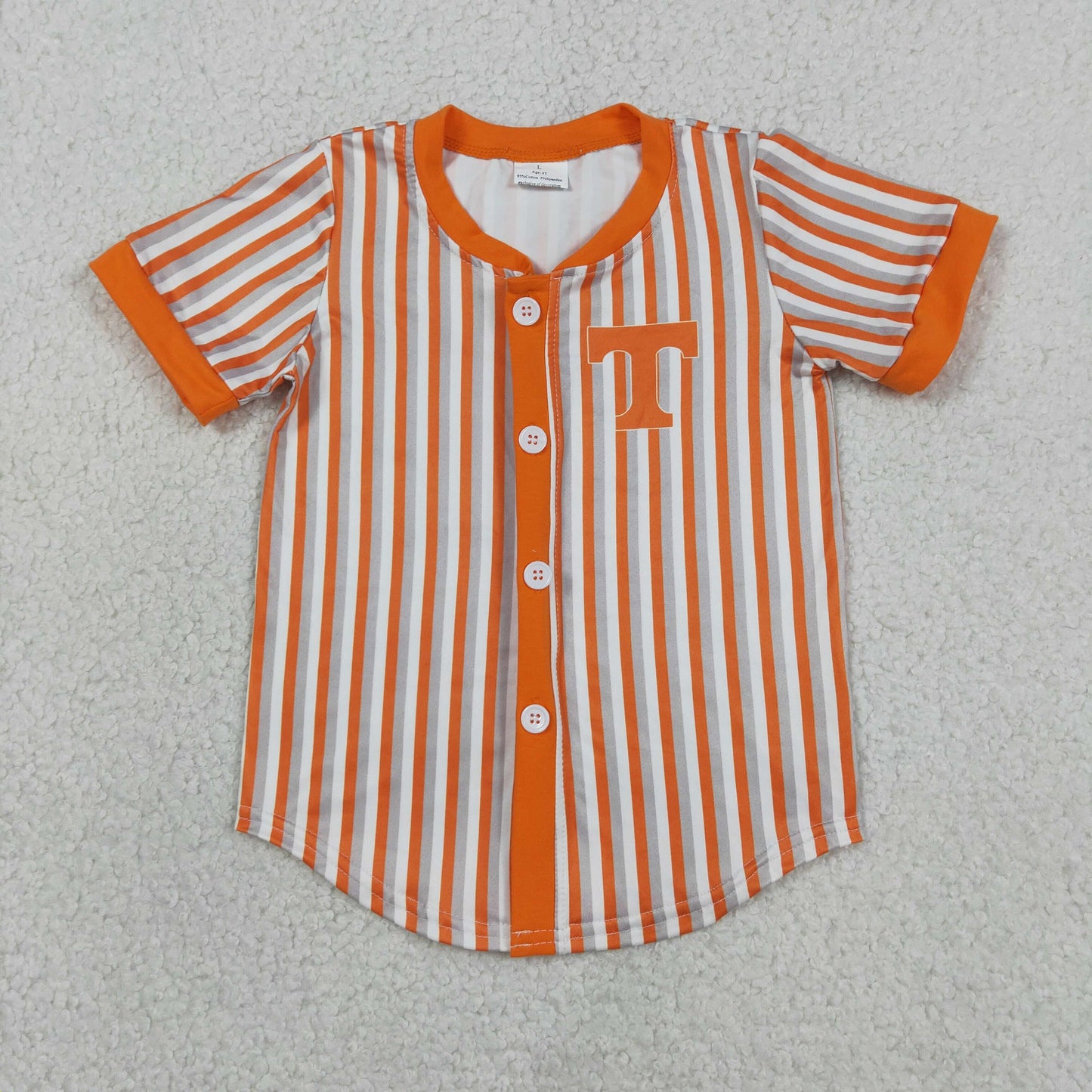 Baby Boy Kids Short Sleeves Orange Grey Stripes Shirt Team Tops