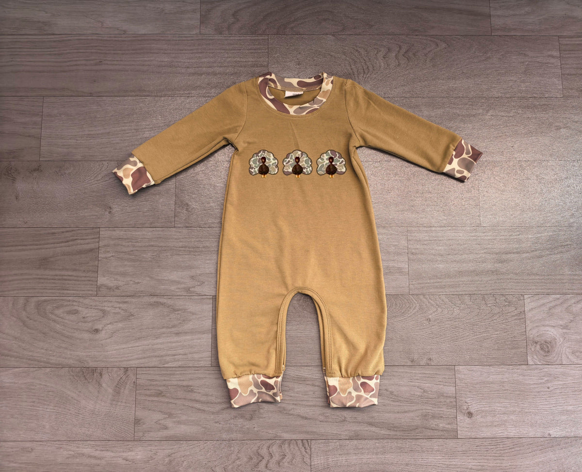 No moq Preorder Baby Boys Infant Long Sleeve Embroidery Camo turkey Fall Romper Clothes