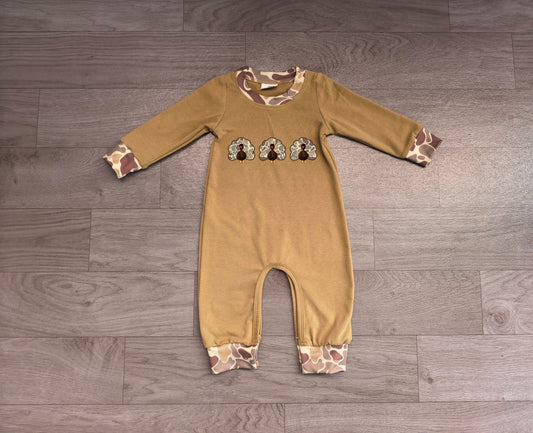 No moq Preorder Baby Boys Infant Long Sleeve Embroidery Camo turkey Fall Romper Clothes