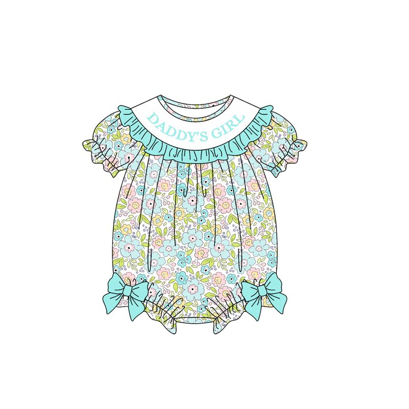 Moq 5 Preorder Baby Girls Infant Daddy's Girl Floral Green Bows Bubble Romper Clothes