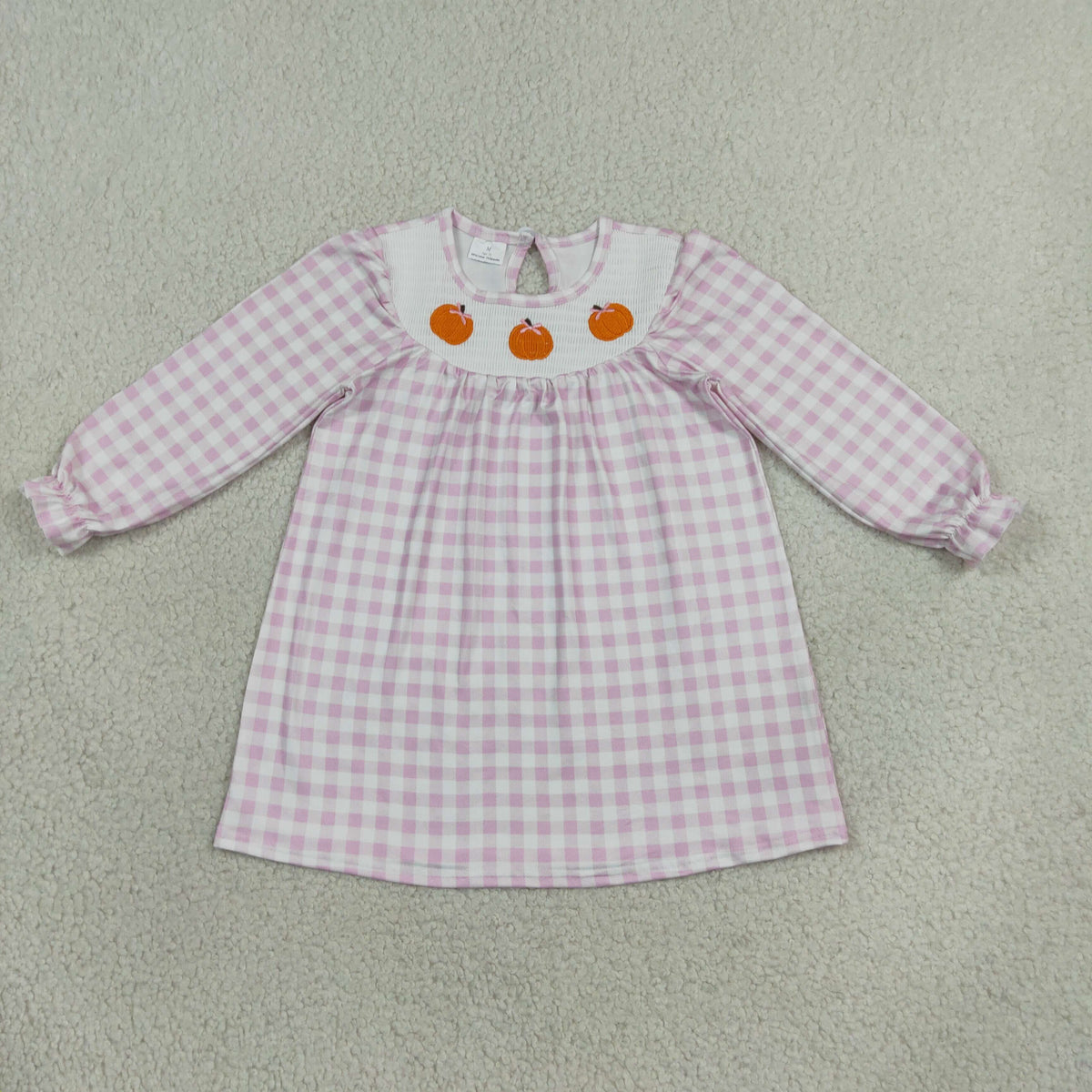 Baby Girls Kids Embroidery Pumpkins Bows Plaid Knee Length Dress Fall Clothes