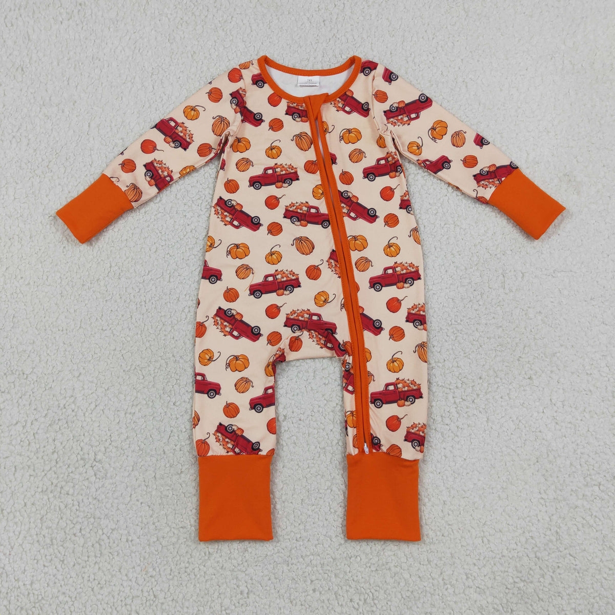 Baby Boys Infant Pumpkins Trucks Fall Zipper Footie Sleeper Romper Clothes