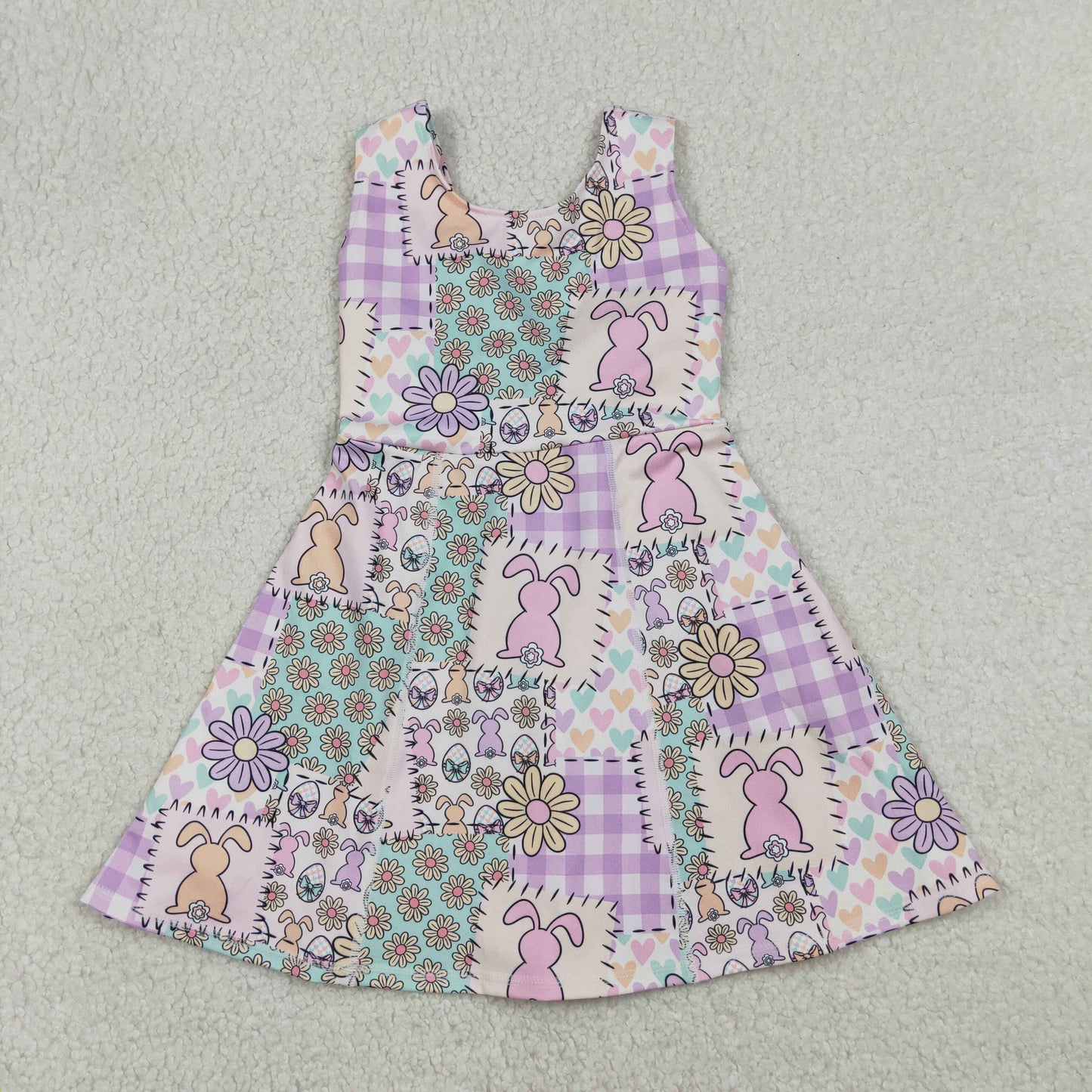 Baby Girls Kids Sleeveless Rabbits Flower Hearts Easter Yoga Knee Length Shorts Dress