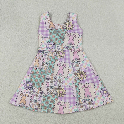 Baby Girls Kids Sleeveless Rabbits Flower Hearts Easter Yoga Knee Length Shorts Dress