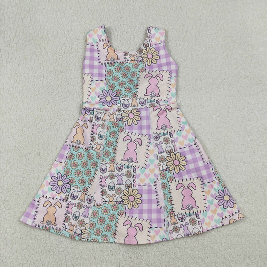 Baby Girls Kids Sleeveless Rabbits Flower Hearts Easter Yoga Knee Length Shorts Dress