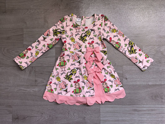 No moq Preorder Baby Girls Kids Christmas Green Face Bows Scallop Dress Yoga Active Clothes