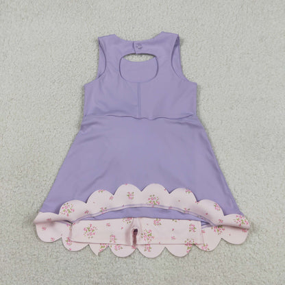 Baby Girls Kids Sleeveless Bows Yoga Shorts Ruffle Knee Length Purple Dress