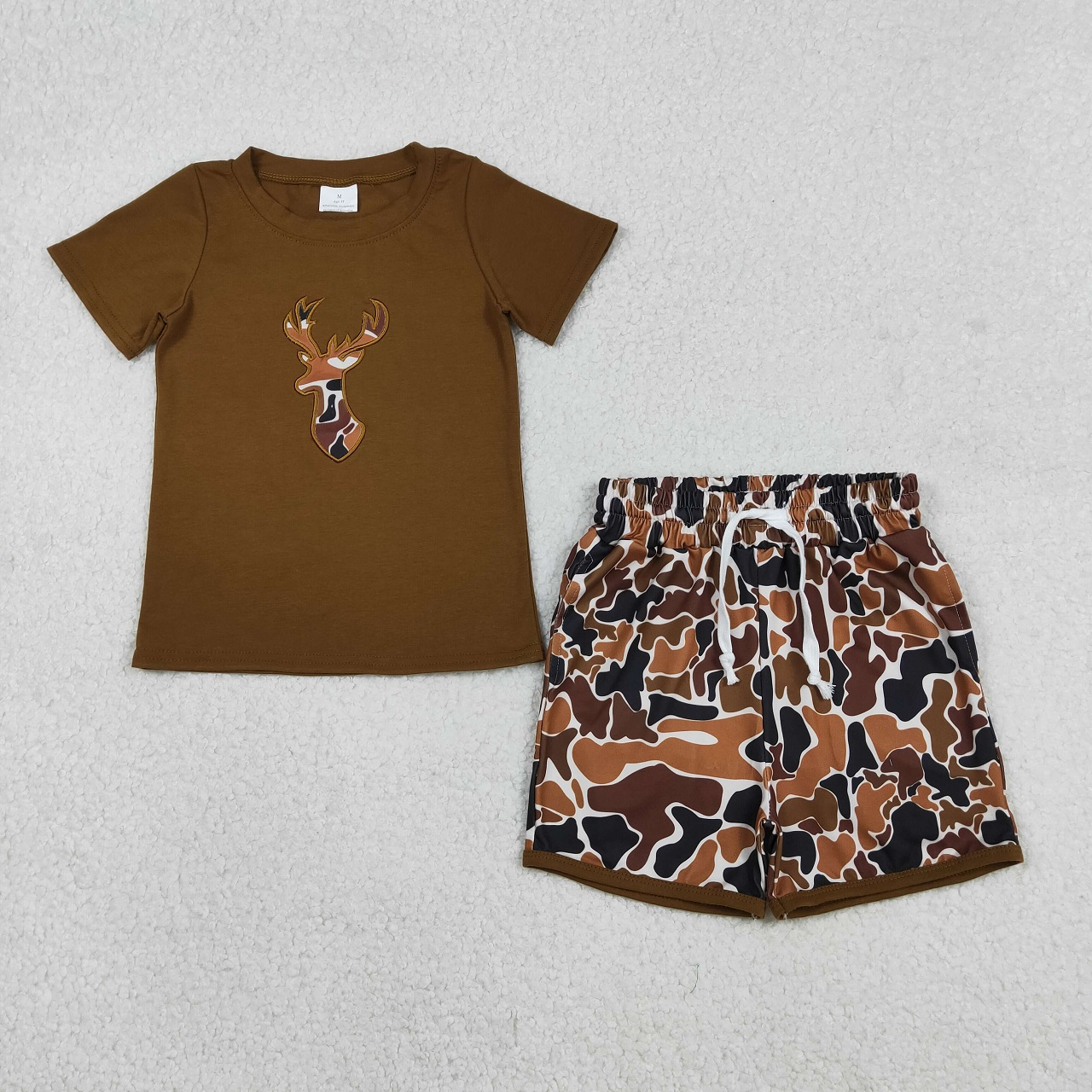 RTS Sibling Sibling Baby Boys Kids Embroidery Deer Camo Hunting Brown Romper Sets