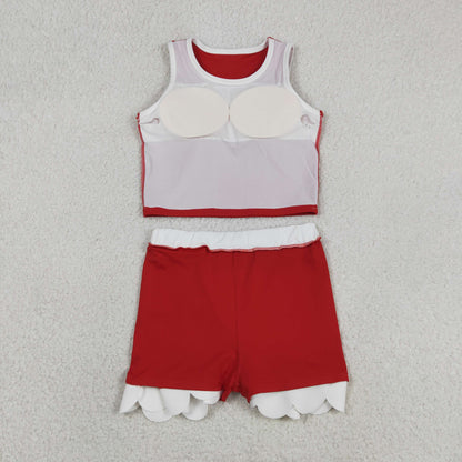 Baby Girls Kids Shirt Scallop Skirt Shorts Yoga Active Red Set Clothes