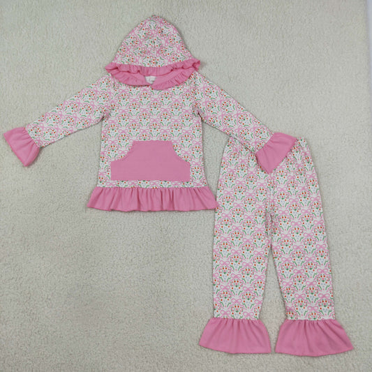 Baby Girls Kids Long Sleeves Pocket Hoodie Pullover Bows Pants Set Clothes