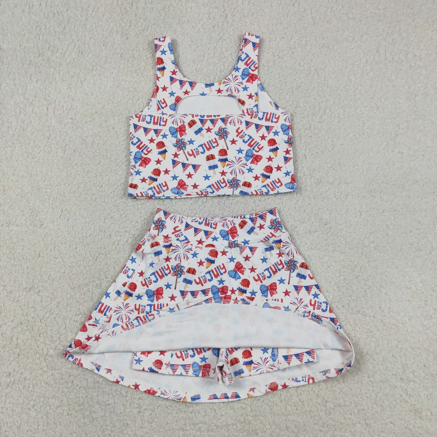 Baby Girls Popsicles Stars Bows Tops Skirt Shorts 4th of July Yoga Clothes Set