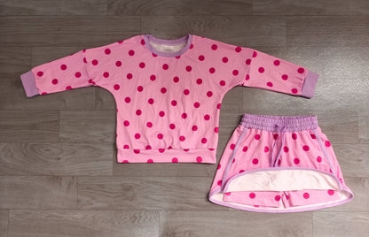 No moq Preorder Baby Girls Kids Long Sleeves Dots Shirt Skirt Shorts Pink Set Clothes