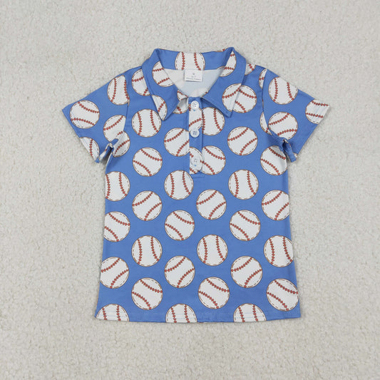 Baby Boys Short Sleeves Baseball Buttons Blue Shirt Tops