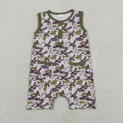 Baby Boys Kids Sleeveless Ducks Camo Hunting Buttons Romper