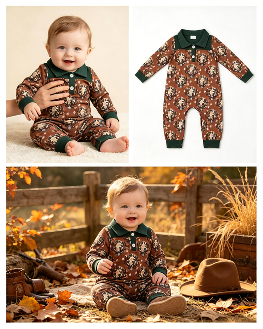 Baby Boys Infant Long Sleeves Deer Camo Buttons Romper Clothes
