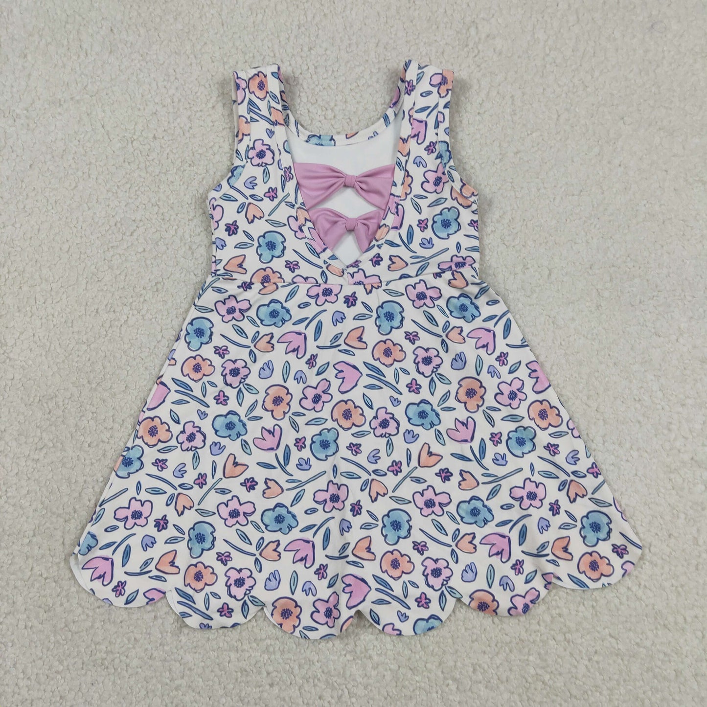 GSD3808 Baby Girls Kids Bows Flower Shorts Scallop Knee Length Dress Yoga Clothes