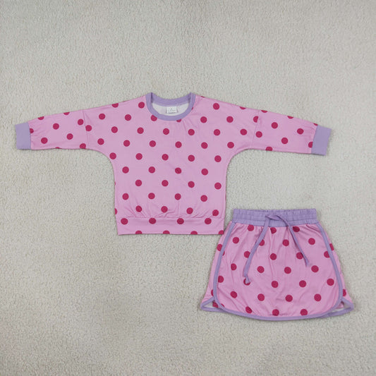 Baby Girls Kids Long Sleeves Dots Shirt Skirt Shorts Pink Set Clothes