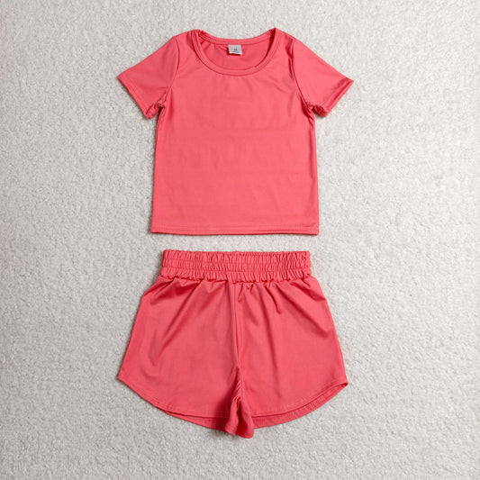 Baby Girls Kids Short Sleeves Shirt Skirt Shorts Yoga Active Set Peach Clothes