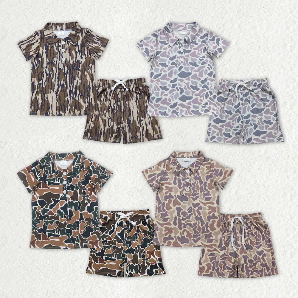 RTS Sibling Baby Boys Kids Short Sleeves Camo Buttons Shirts Pockets Shorts Sets Summer Clothes