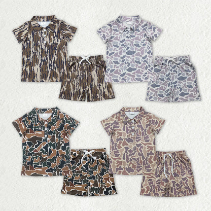 RTS Sibling Baby Boys Kids Short Sleeves Camo Buttons Shirts Pockets Shorts Sets Summer Clothes