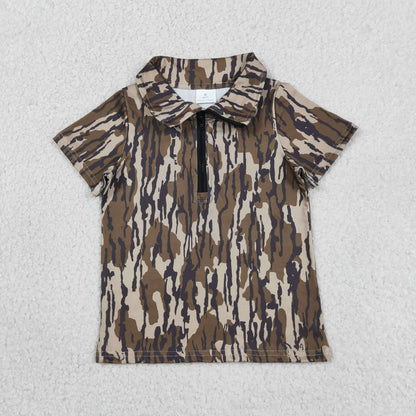 Baby Boys Kids Short Sleeves Camo Zipper Pullover Shirt Tops Southern Clothes