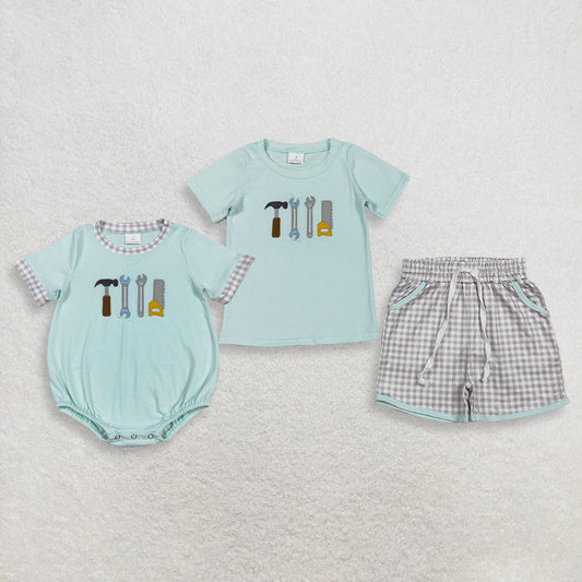Sibling Baby Boys Kids Short Sleeves Embroidery Tools Shirt Shorts Set Romper Summer Clothes