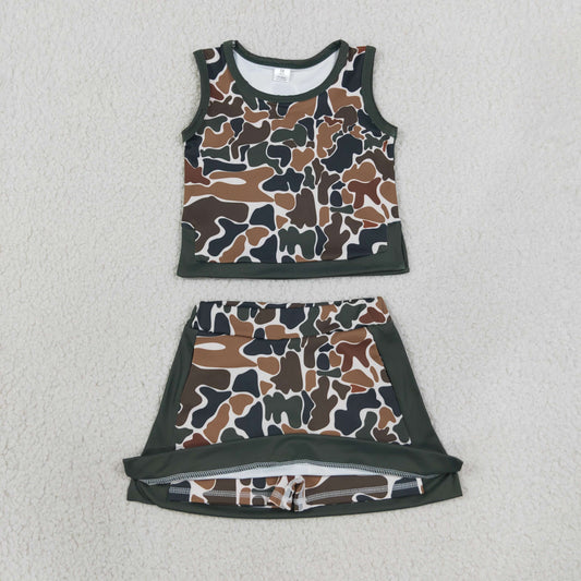 Baby Girls Kids Brown Green Camo Tops Skirt Shorts Set Yoga Active Clothes