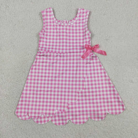 Baby Girls Kids Sleeveless Pink Plaid Scallop Yoga Knee Length Dress