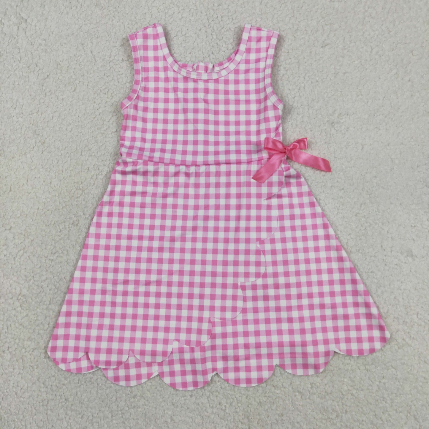Sibling Baby Girls Plaid Bows Ruffle Yoga Active Shorts Knee Length Scallop Dresses