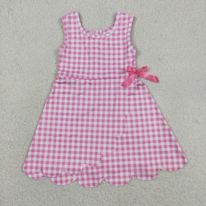 Sibling Baby Girls Plaid Bows Ruffle Yoga Active Shorts Knee Length Scallop Dresses