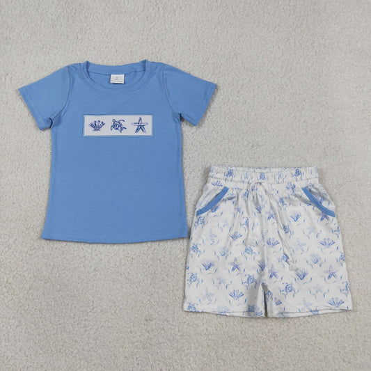 Baby Boys Kids Short Sleeves Embroidery Shirt Pockets Shell Shorts Set Clothes