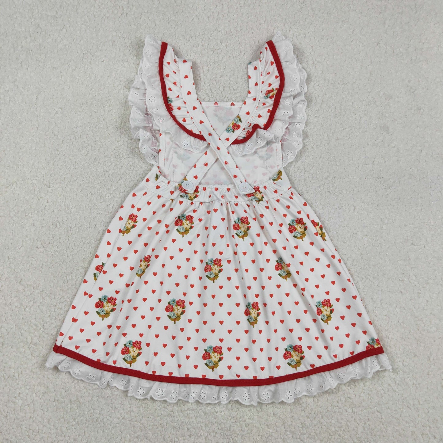 Baby Girls Hearts Flower Valentine Dogs Pockets Knee length Dress