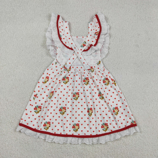 Baby Girls Hearts Flower Valentine Dogs Pockets Knee length Dress