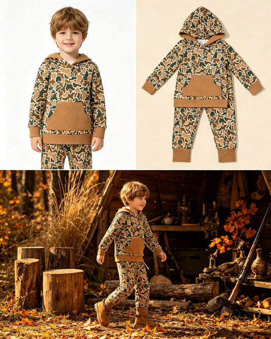 Baby Boys Kids Long Sleeves Camo Hoodie Hoodie Shirt Pockets Pants Set Clothes