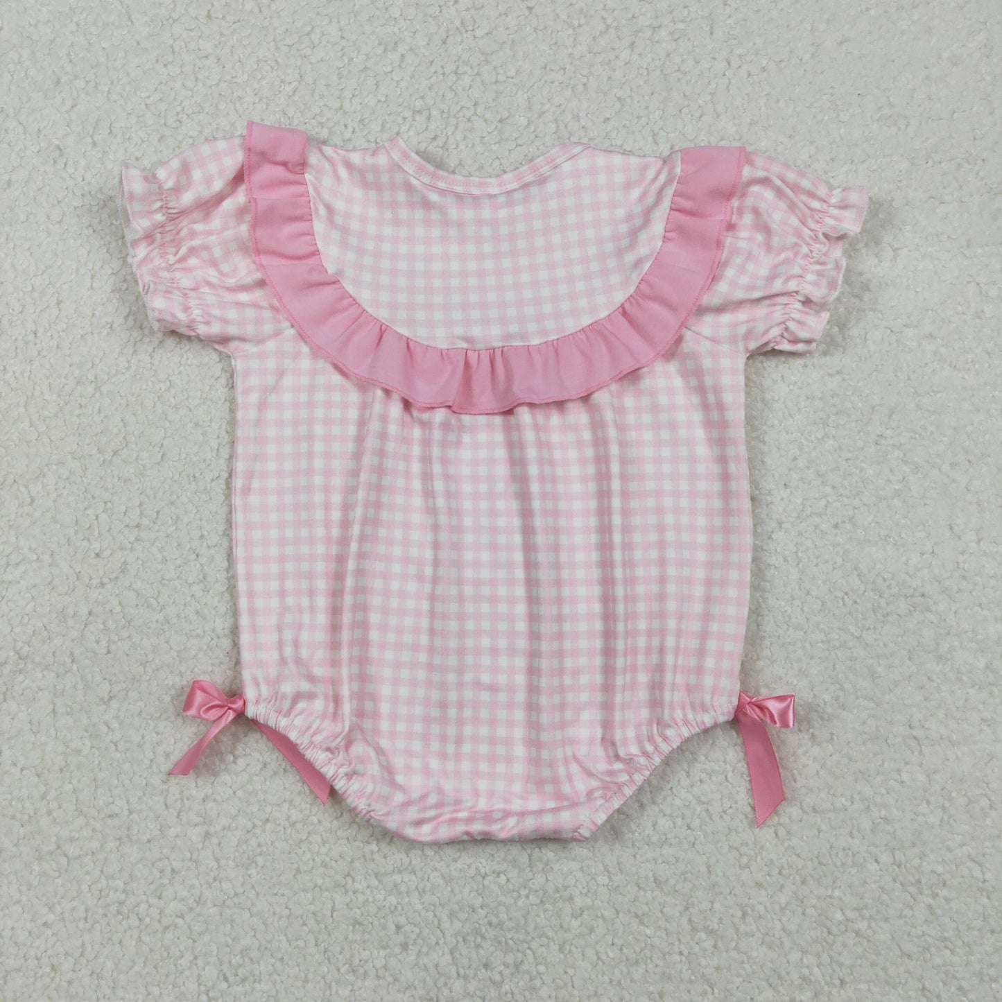 Baby Girls Infant Short Sleeves Chicks Rabbit Flower Pink Plaid Easter Romper