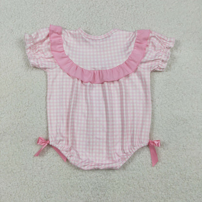 Baby Girls Infant Short Sleeves Chicks Rabbit Flower Pink Plaid Easter Romper