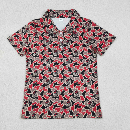Adult Men Short Sleeves Dogs Camo Buttons Polo Shirt Team Tops