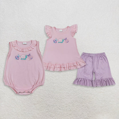 Sibling Baby Girls Kids Embroidery Animals Shirt Shorts Set Romper Summer Clothes